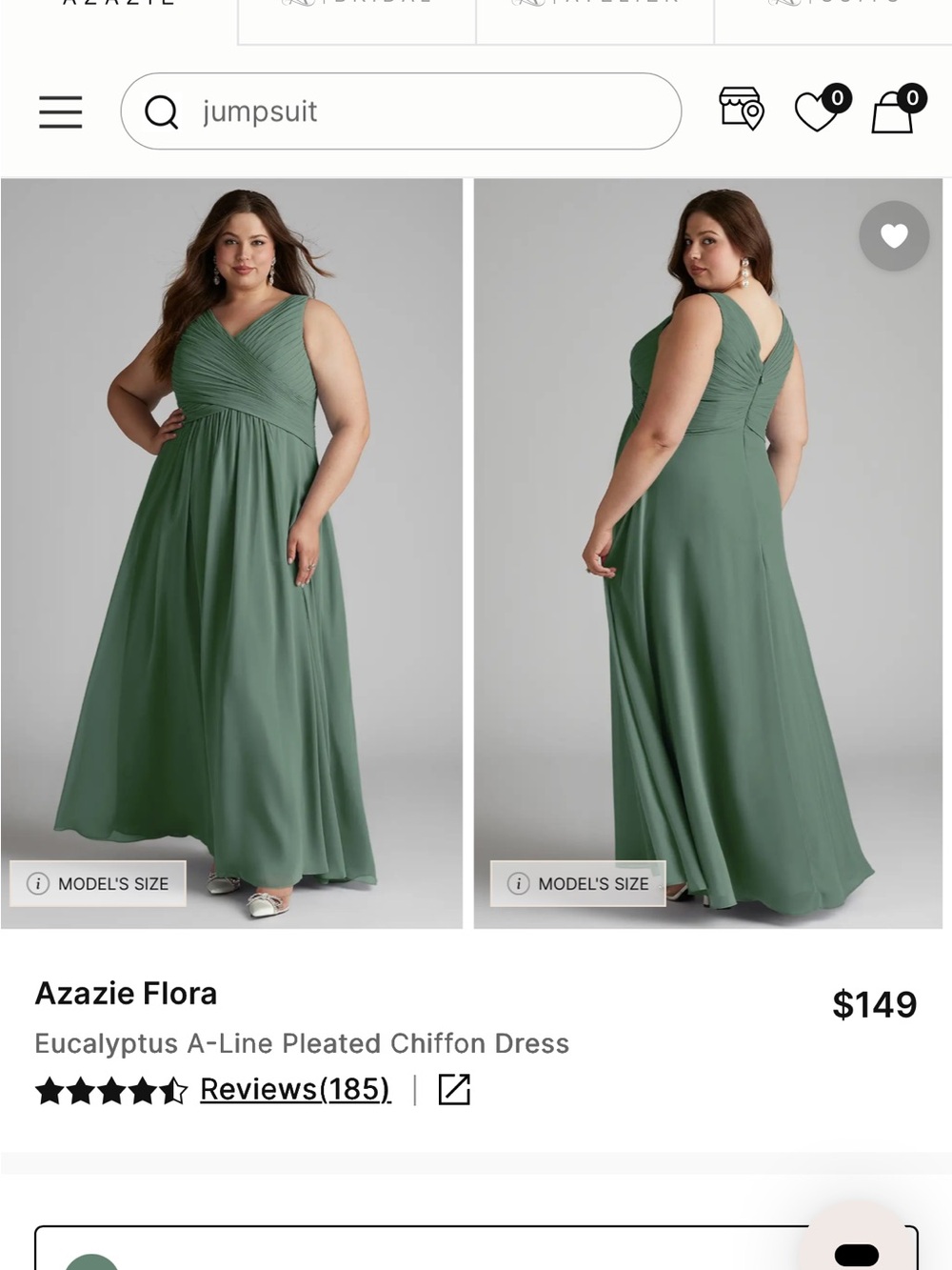 Azazie Eucalyptus A-Line Pleated Chiffon Maxi Dress